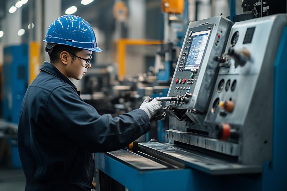 พนักงานโรงงานติดตามระบบการผลิต